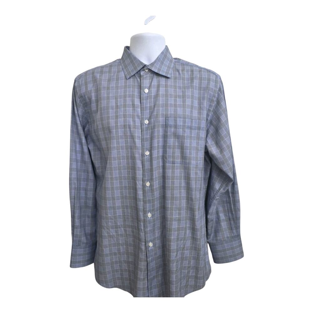 Neiman Marcus Men's Dress Shirt Blue Black White Cotton Sz 16-32/33 Trim Fit